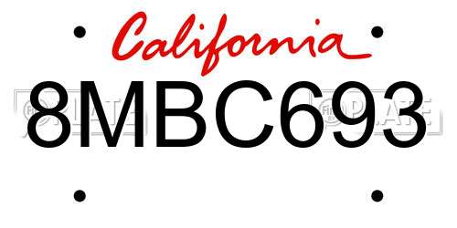 8MBC693 California License Plate