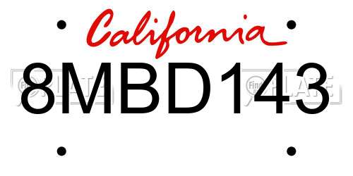 8MBD143 California License Plate