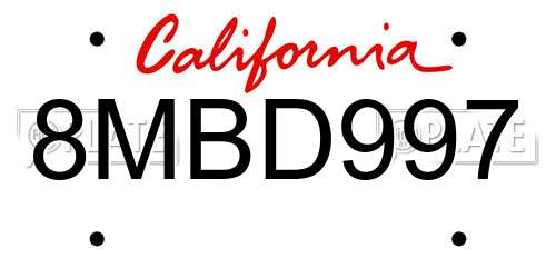 8MBD997 California License Plate