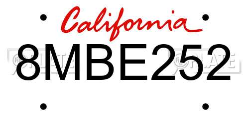 8MBE252 California License Plate