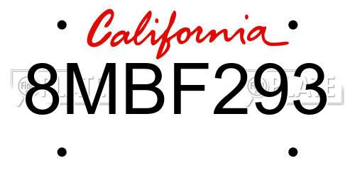 8MBF293 California License Plate