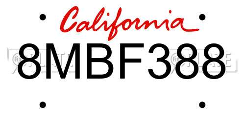 8MBF388 California License Plate