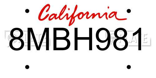 8MBH981 California License Plate