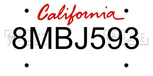 8MBJ593 California License Plate
