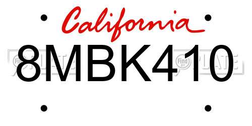 8MBK410 California License Plate