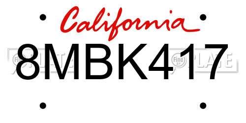 8MBK417 California License Plate