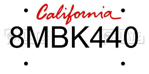 8MBK440 California License Plate