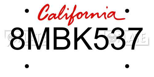 8MBK537 California License Plate