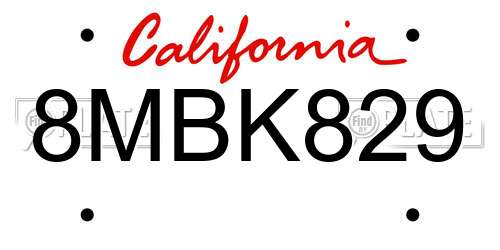 8MBK829 California License Plate