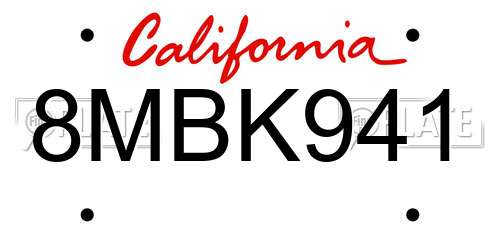 8MBK941 California License Plate