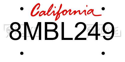 8MBL249 California License Plate