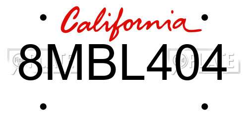 8MBL404 California License Plate