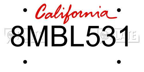8MBL531 California License Plate