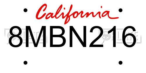 8MBN216 California License Plate