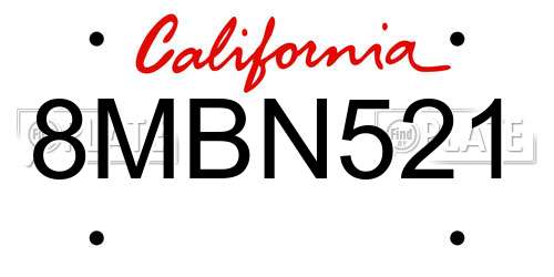 8MBN521 California License Plate