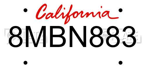 8MBN883 California License Plate
