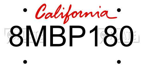 8MBP180 California License Plate