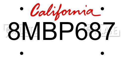 8MBP687 California License Plate