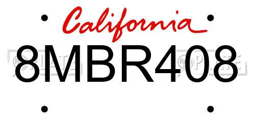 8MBR408 California License Plate