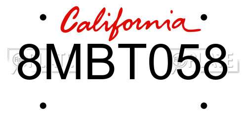 8MBT058 California License Plate