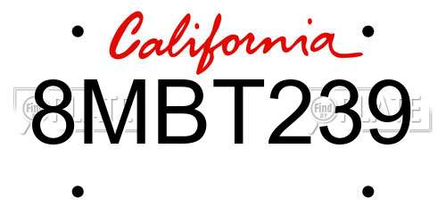 8MBT239 California License Plate