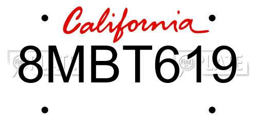 8MBT619 California License Plate
