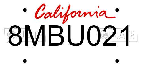 8MBU021 California License Plate