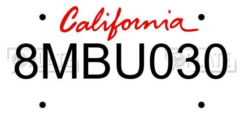 8MBU030 California License Plate