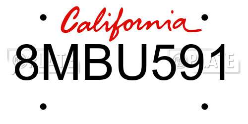 8MBU591 California License Plate