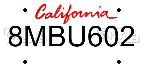 8MBU602 California License Plate