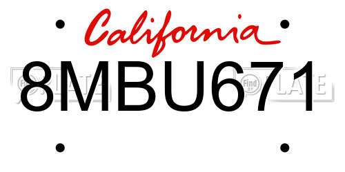 8MBU671 California License Plate