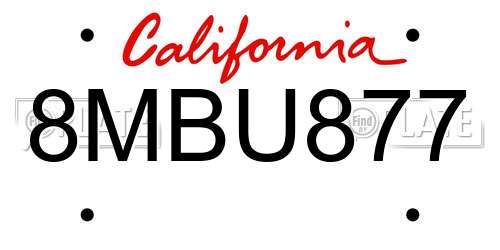 8MBU877 California License Plate