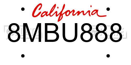 8MBU888 California License Plate
