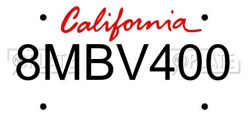8MBV400 California License Plate