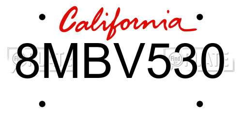 8MBV530 California License Plate