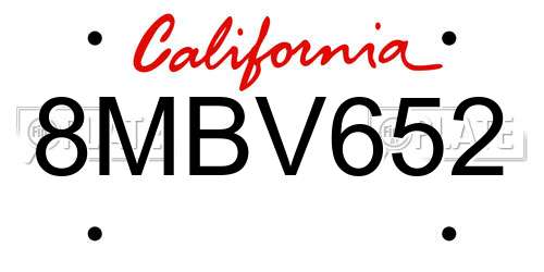 8MBV652 California License Plate