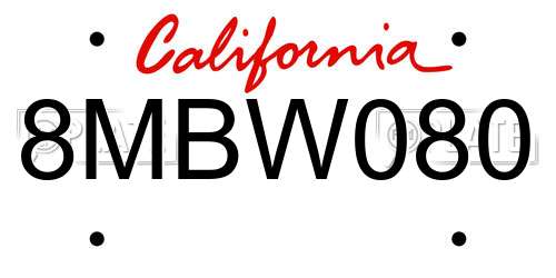8MBW080 California License Plate