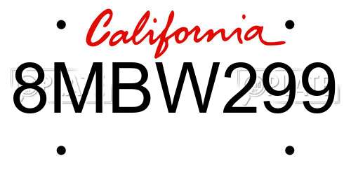 8MBW299 California License Plate