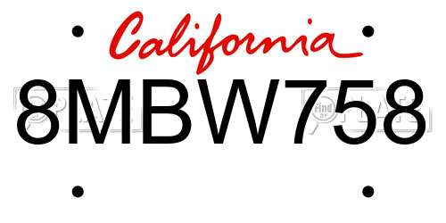 8MBW758 California License Plate