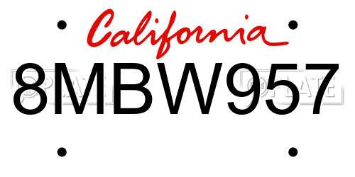 8MBW957 California License Plate