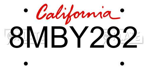 8MBY282 California License Plate
