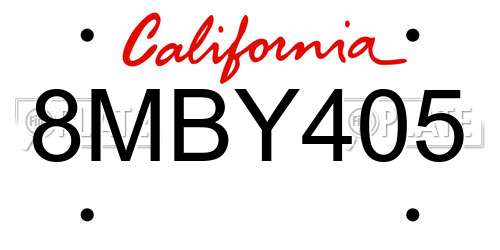 8MBY405 California License Plate