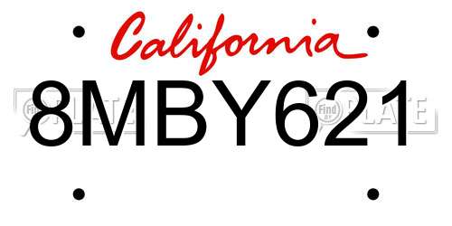 8MBY621 California License Plate