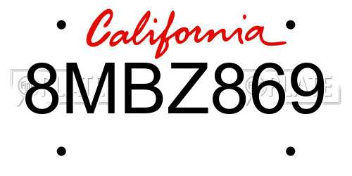 8MBZ869 California License Plate