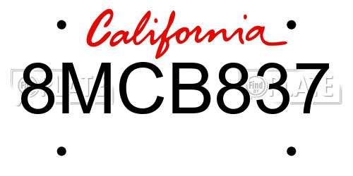 8MCB837 California License Plate
