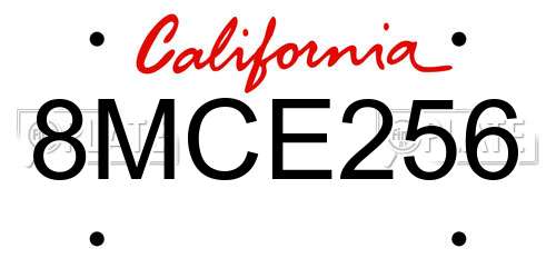 8MCE256 California License Plate