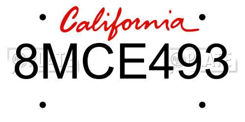 8MCE493 California License Plate