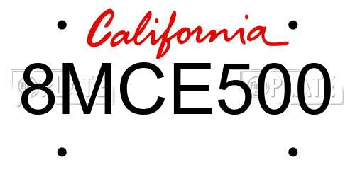 8MCE500 California License Plate