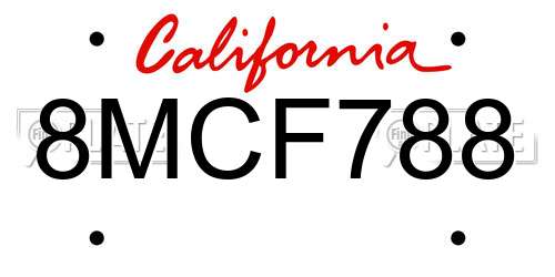 8MCF788 California License Plate