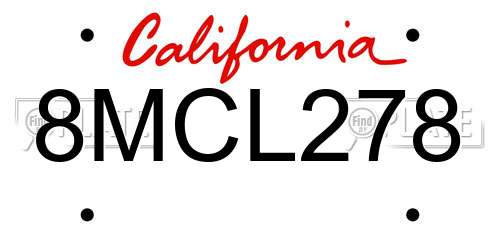 8MCL278 California License Plate